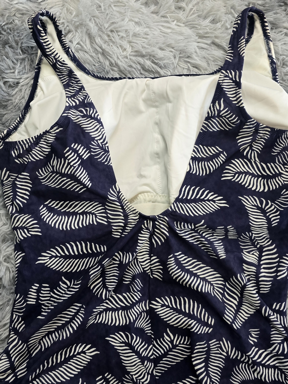 Navy Leaf-Print One-Piece Swimsuit With Tie Details - Picture 10 of 11